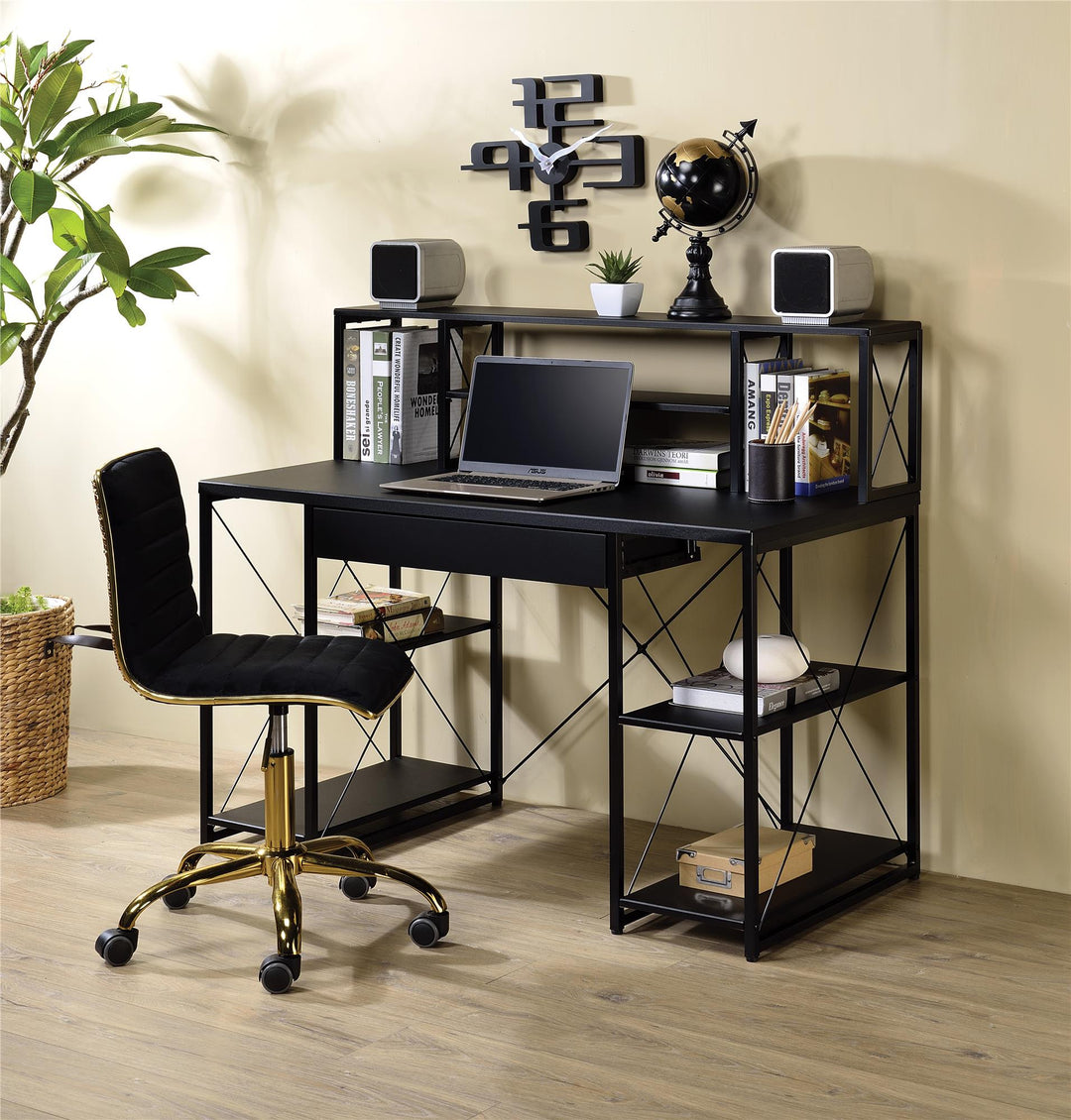 Music Desk with Drawer and 8 Open Compartments - Black