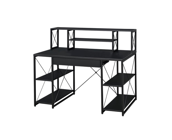Studio Desk with Rack and 8 Open Compartments - Black