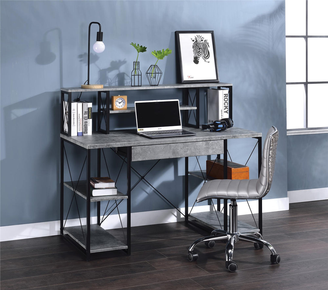Studio Desk with 1 Storage Drawer and Open Storage - Concrete Gray