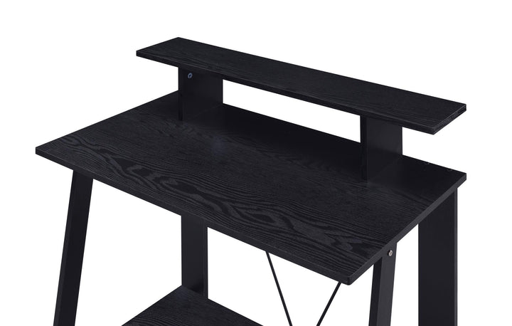 Writing Desk with Elevated Bookshelf - Black