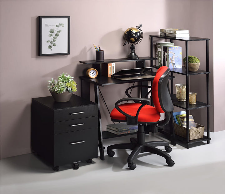 Compact Writing Desk with Shelf - Black