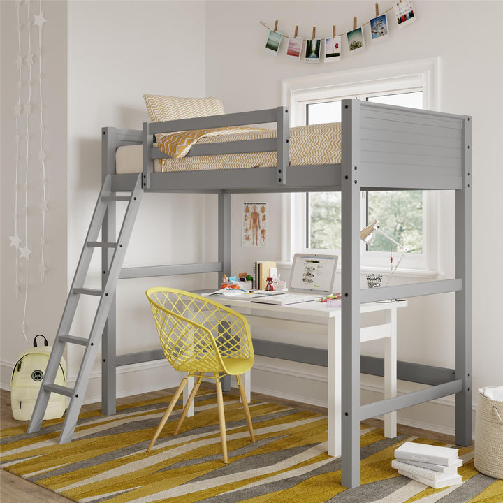 Your Zone Kiarah Twin Loft Bed with Ladder, Gray - Gray