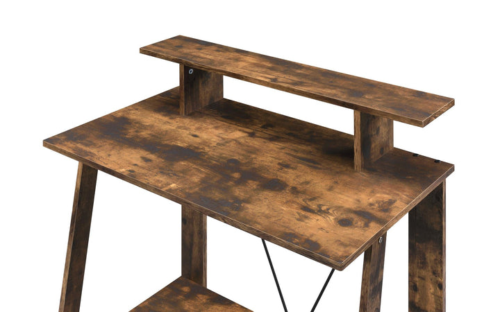 Writing Desk with Elevated Shelf - Weathered Oak