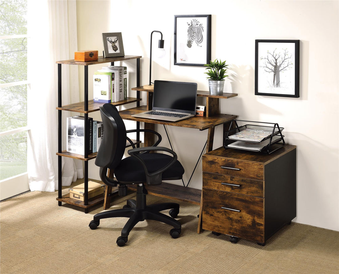 Modern Writing Desk with Metal Backing - Weathered Oak