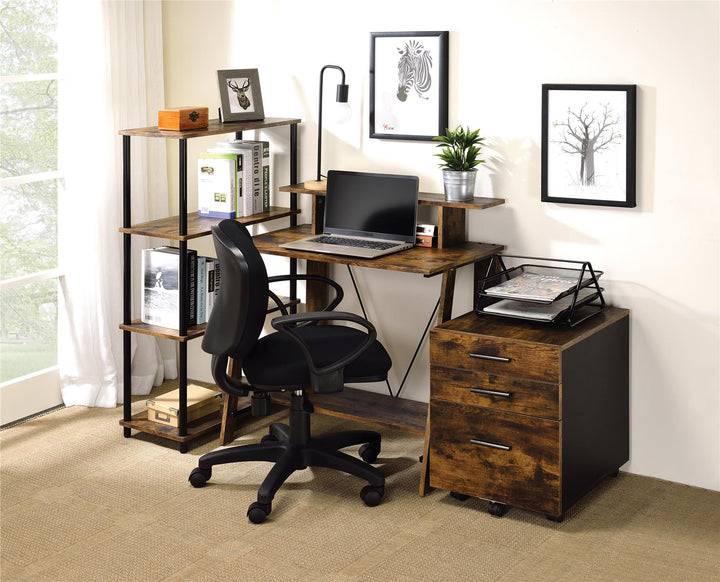 Modern Writing Desk with Metal Backing - Weathered Oak