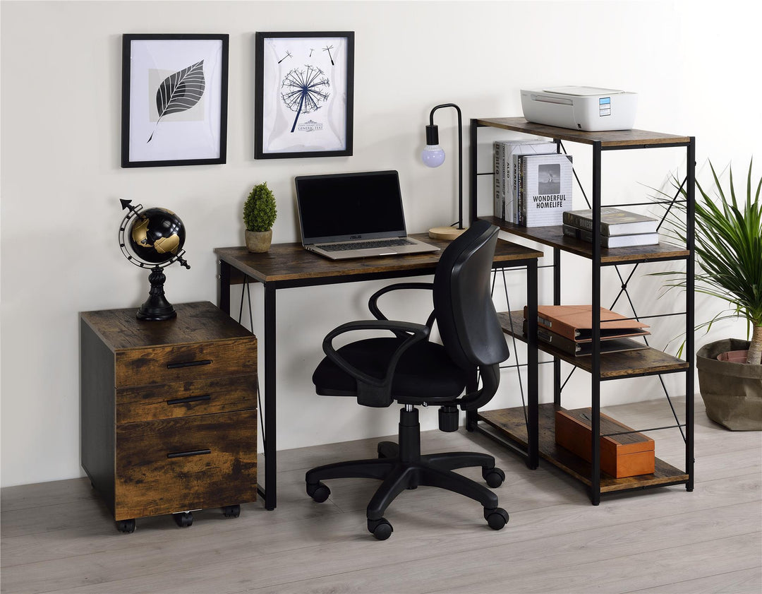 Metal base Rectangular Writing Desk with V-Shaped Accents - Weathered Oak