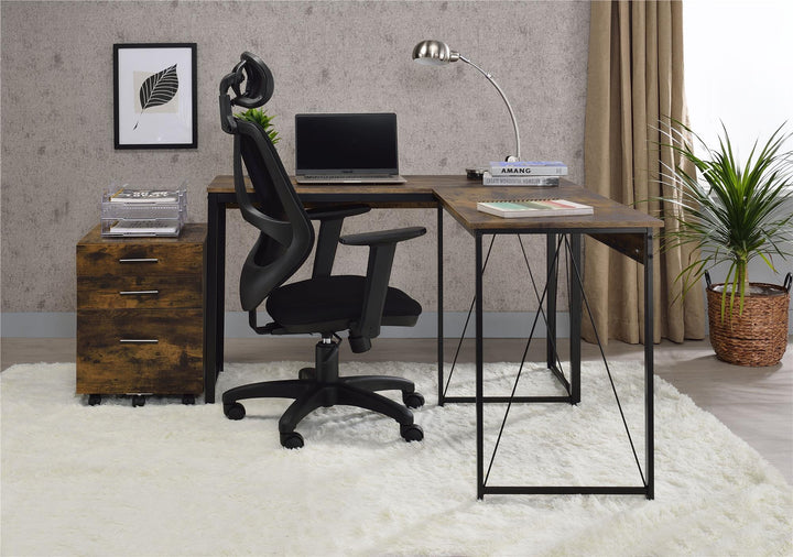 Rectangular Writing Desk with a Metal Base - Weathered Oak
