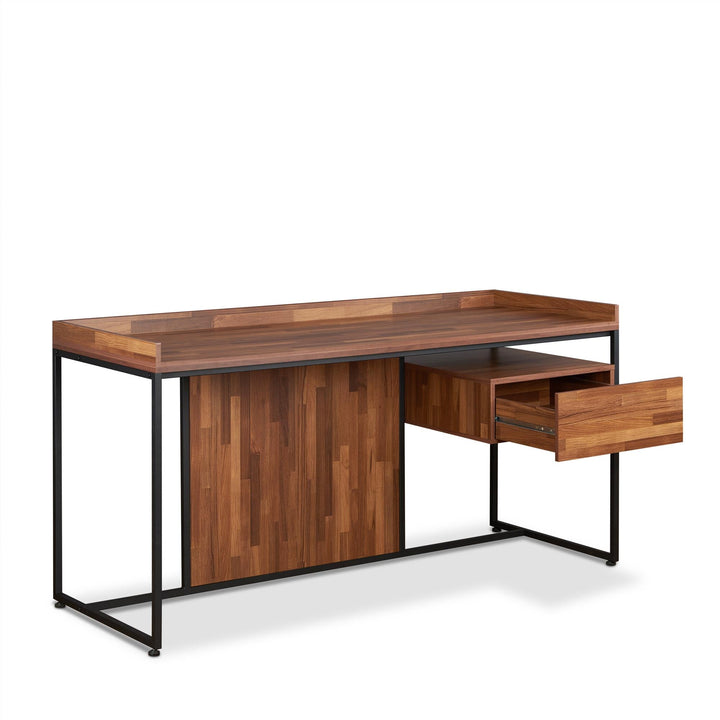 Metal base Writing Desk with Storage Drawer - Walnut