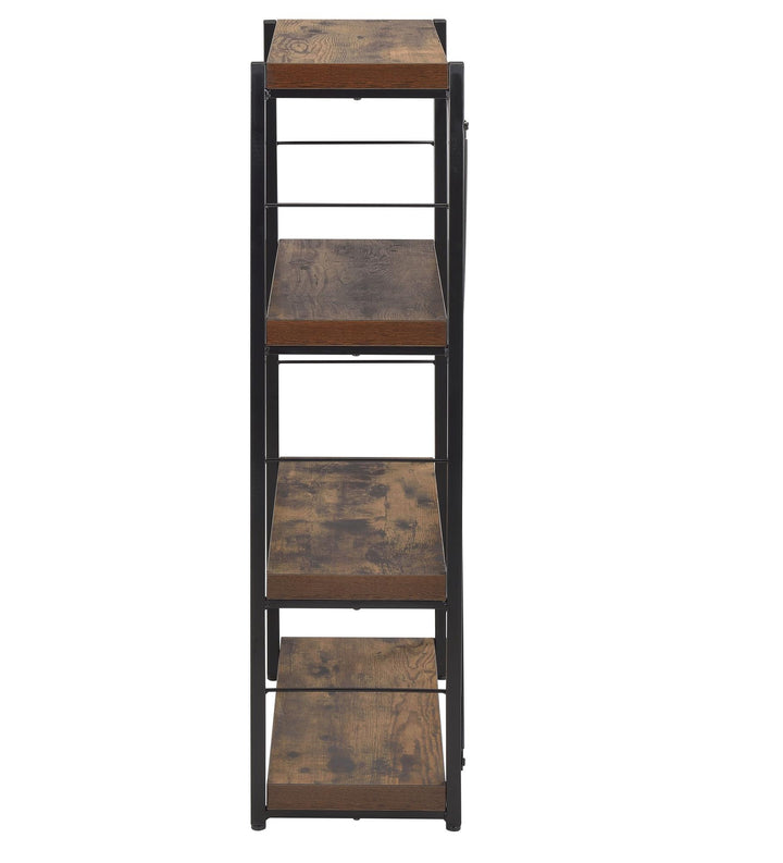 Modern X Back Stretcher  4 shelves open bookcase - Weathered Oak