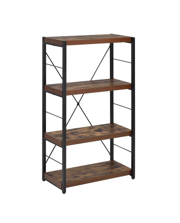 Open Industrial Bookshelf with 4 Shelves for home or office - Weathered Oak