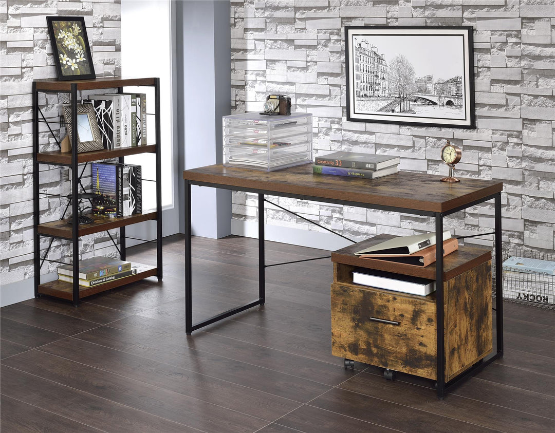 Industrial Bookshelf with 4 Shelves and metal legs - Weathered Oak