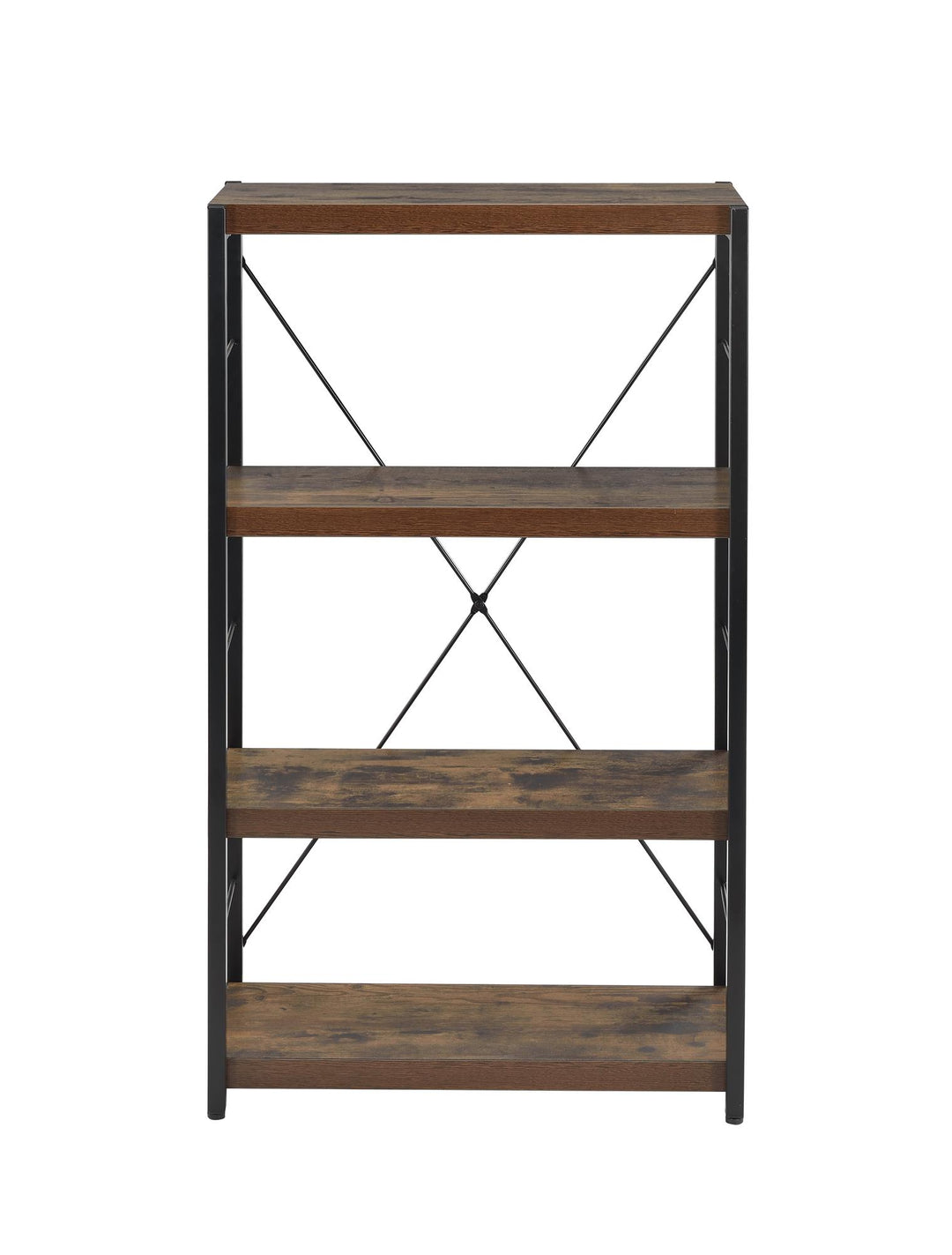 Bob Industrial Bookshelf with 4 Shelves and X Back Stretcher - Weathered Oak