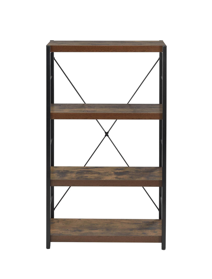 Bob Industrial Bookshelf with 4 Shelves and X Back Stretcher - Weathered Oak