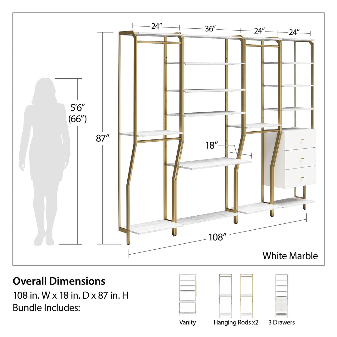 4-piece full open closet organizer - White marble