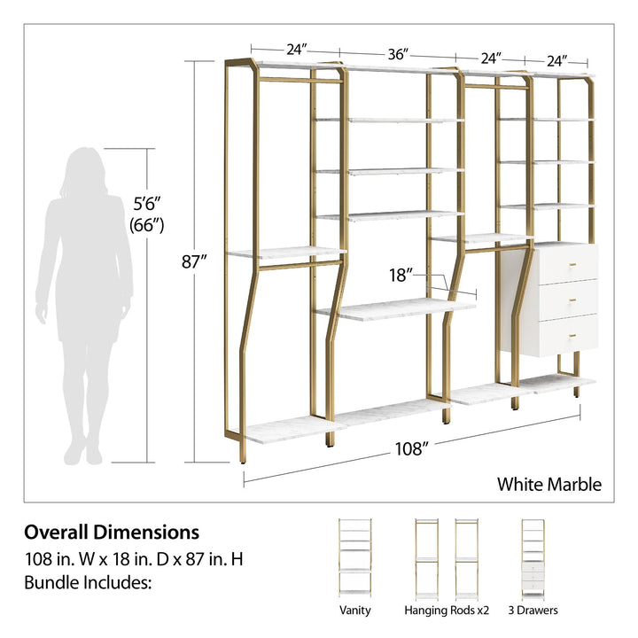 4-piece full open closet organizer - White marble