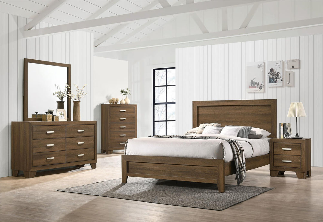 Solid Wood Panel Bed - Oak - King