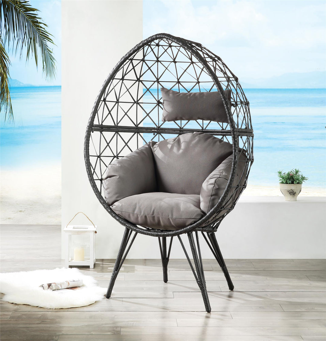 wicker Patio Lounge Chair  - Light Gray