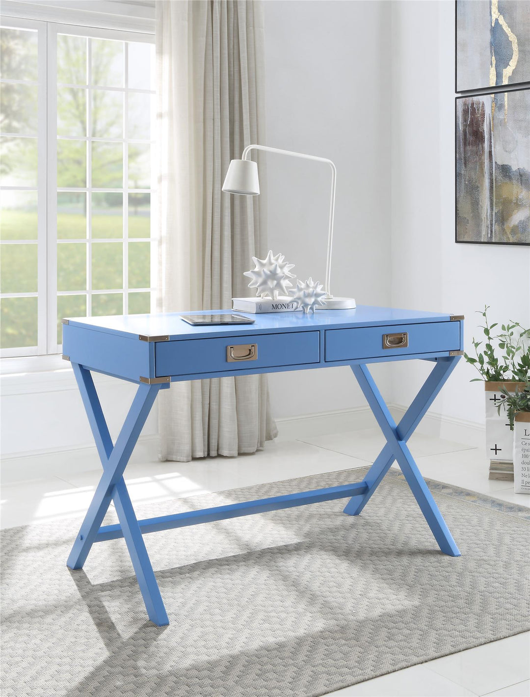 Rectangular Writing Table with 2 Drawers - Blue
