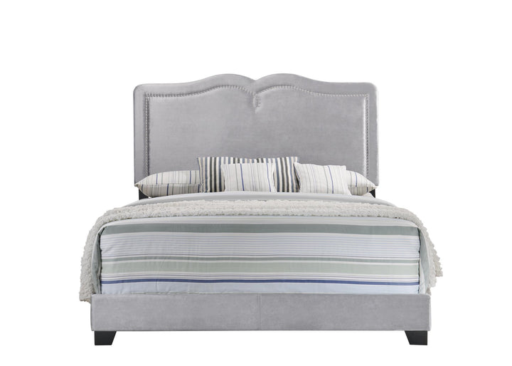 Velvet Bed with Decorative Nailhead Trim for guest room - Gray