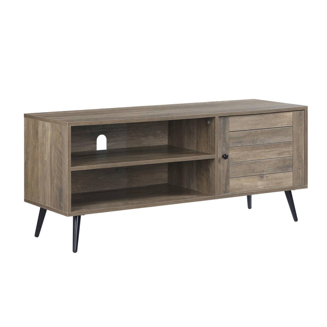 Mid-century modern look TV Stand with Storage and 2 Open Compartments - Rustic Oak