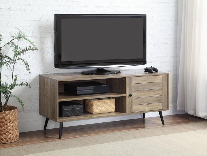TV Stand with 1 Storage and 2 Open Compartments - Rustic Oak