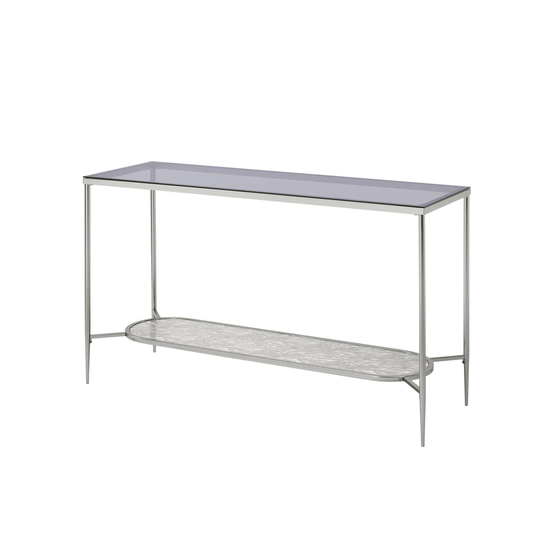 chrome finish Metal Frame  Sofa Table with Glass Top and Oval Shelf - Chrome