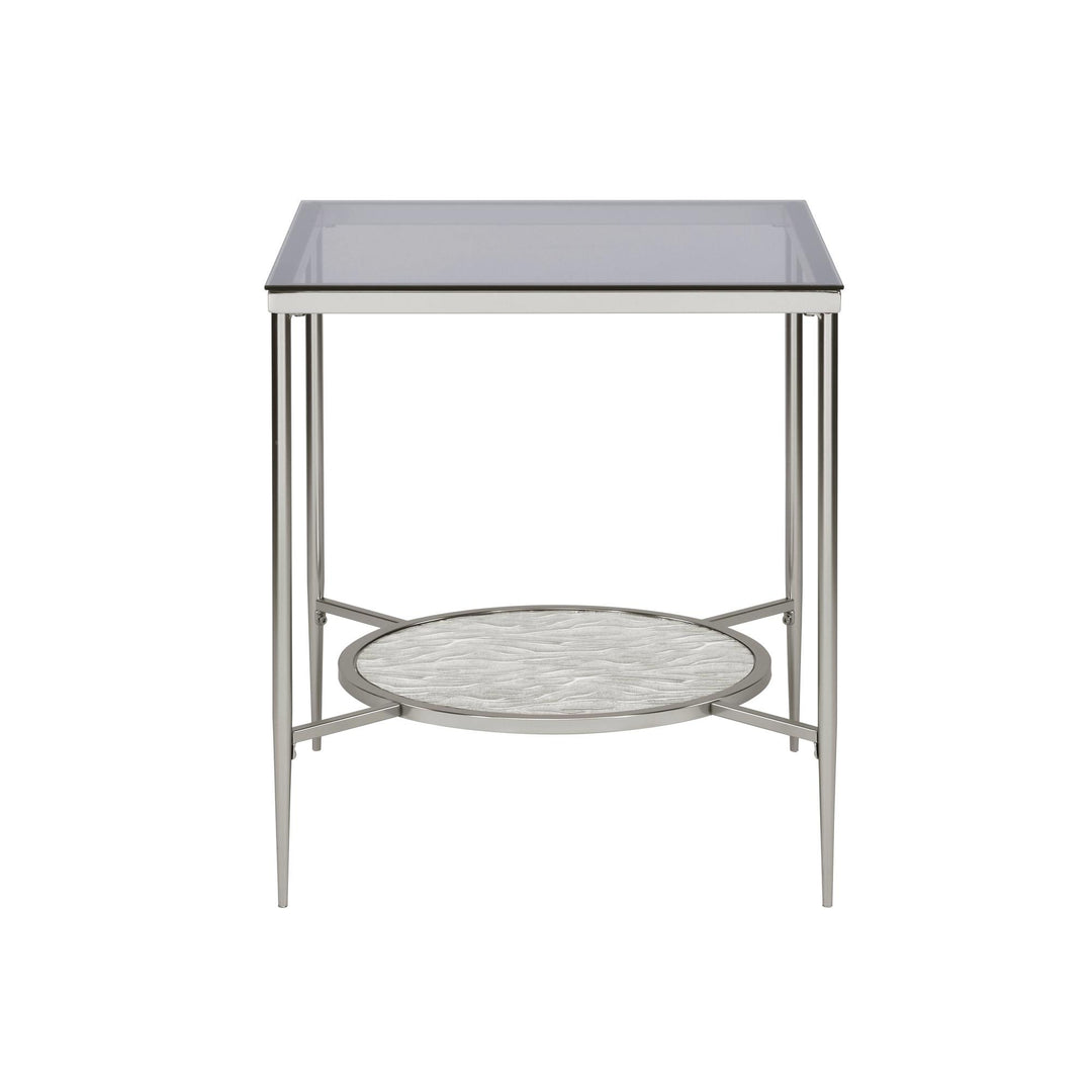 Adelrik Square Top End Table with Tapered Legs and Round Shelf - Chrome