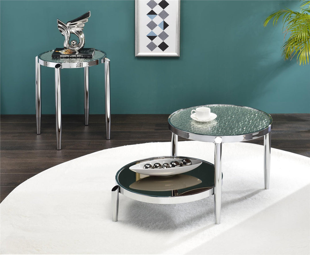 Round End Table with Twin Table Top - Chrome