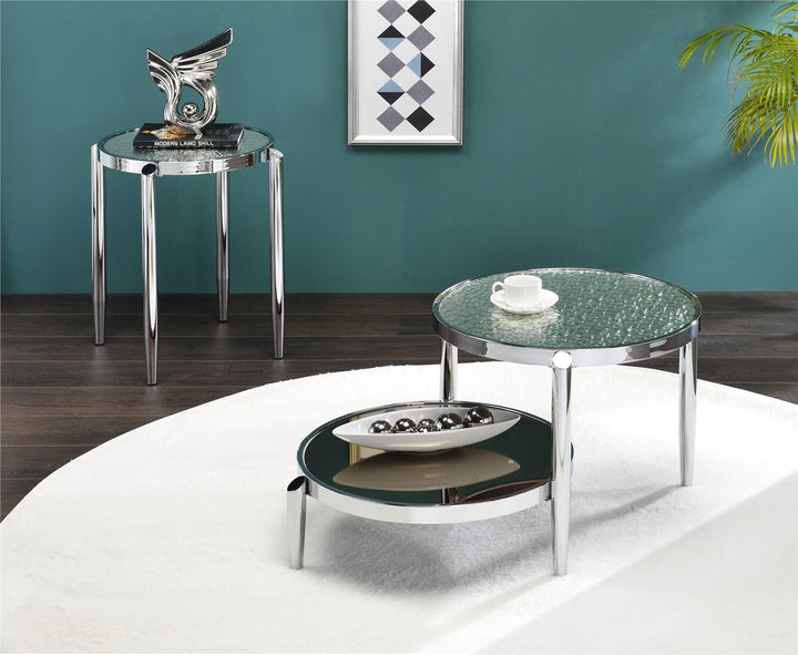 Round End Table with Twin Table Top - Chrome