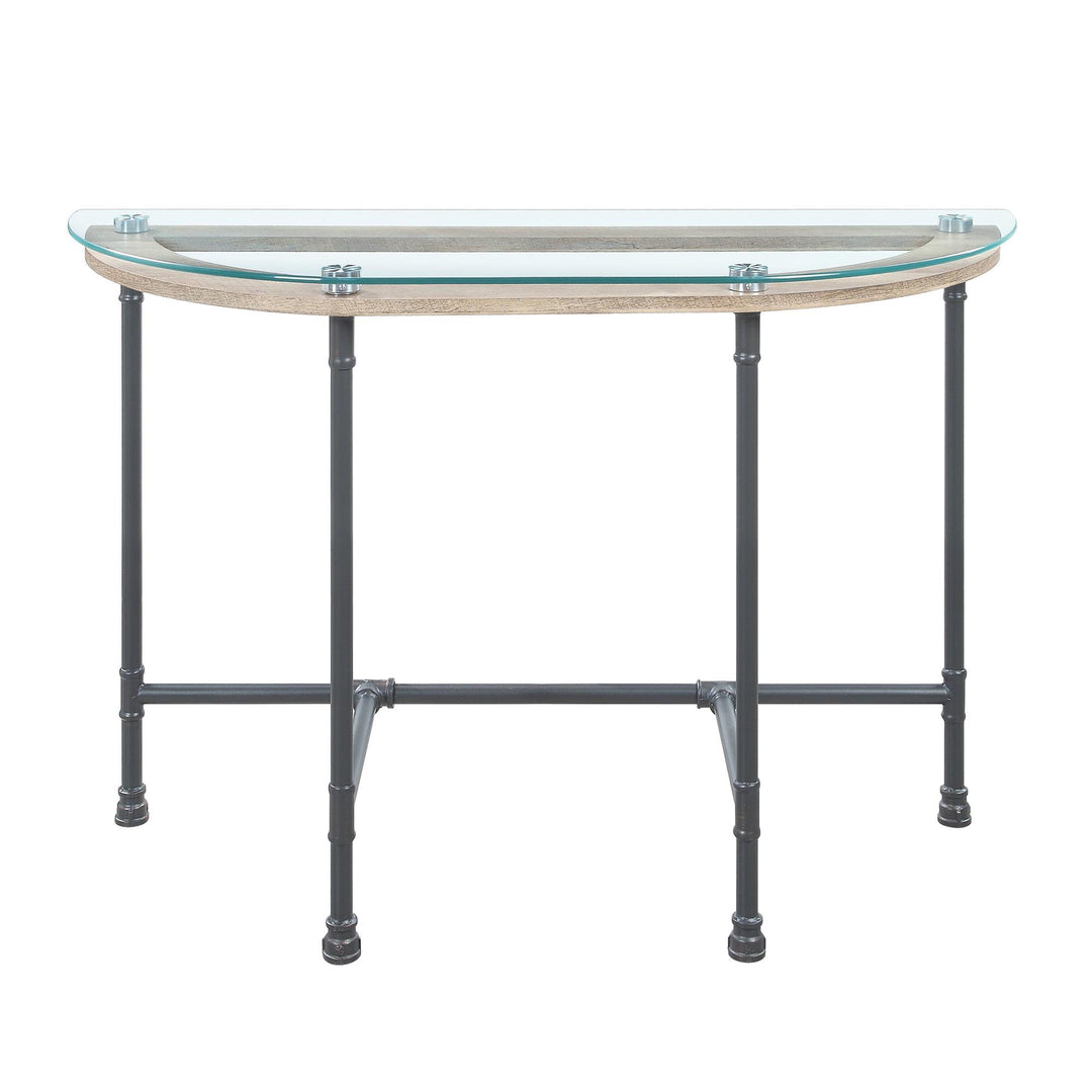 Brantley Semioval Sofa Table with Glass Top and Water Pipe Style Legs - Ashen Gray