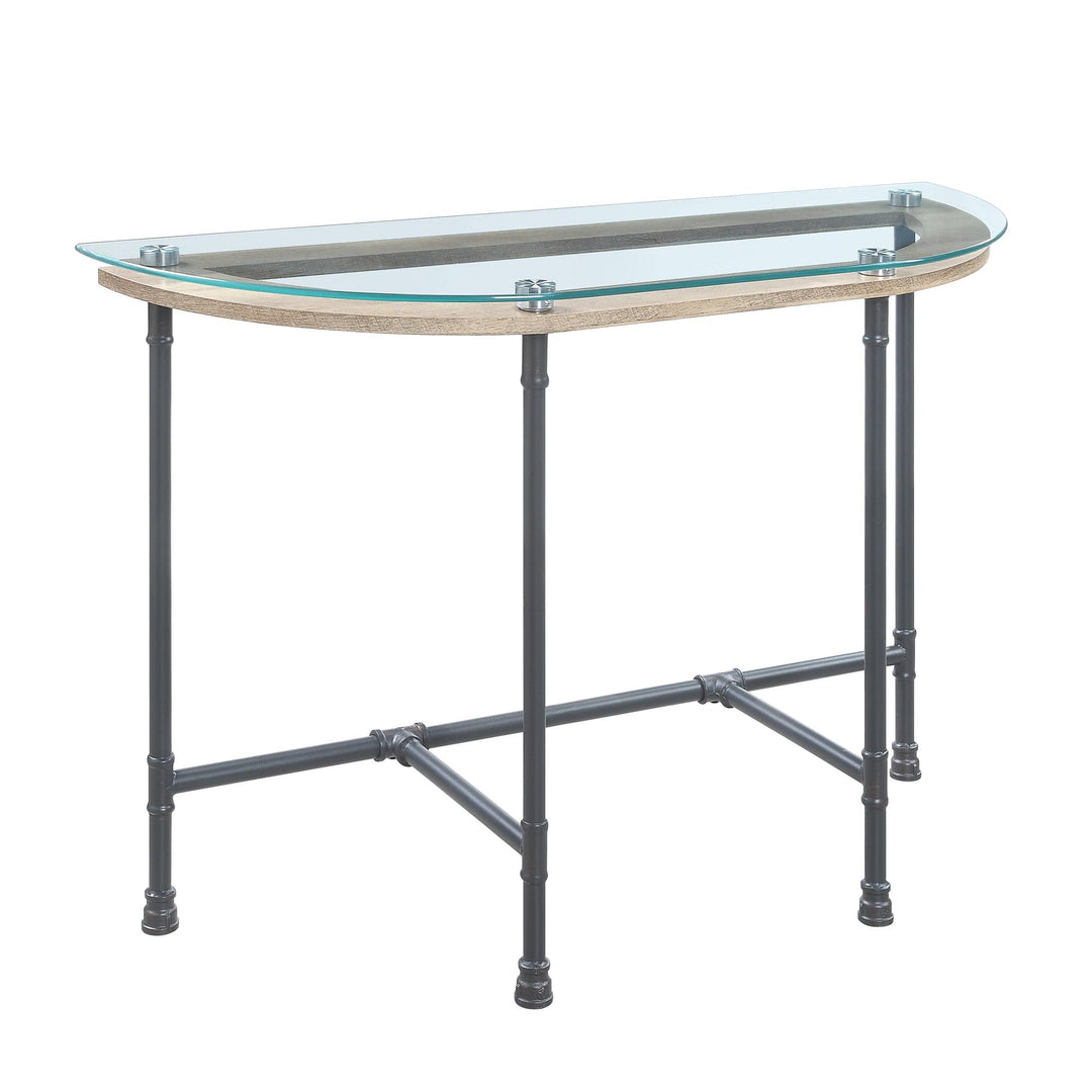 Water Pipe Style Legs Semioval Sofa Table with Glass Top - Ashen Gray