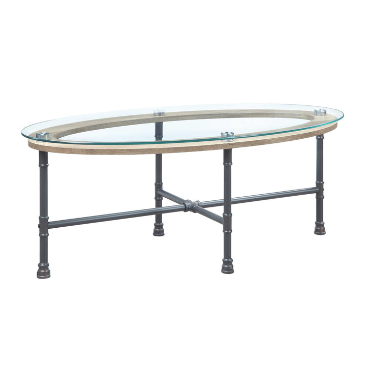 Oval Coffee Table with Water Pipe Style Legs - Ashen Gray