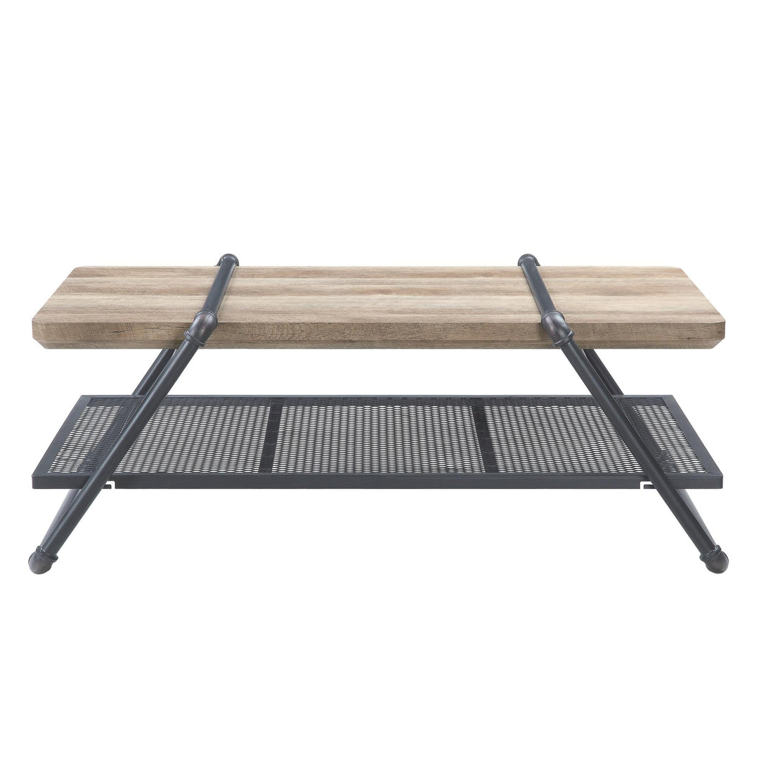 Brantley Coffee Table with Wooden Table Top and Metal Shelf - Natural