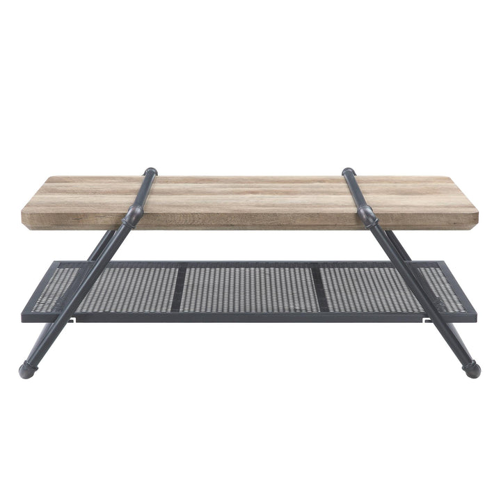 Brantley Coffee Table with Wooden Table Top and Metal Shelf - Natural