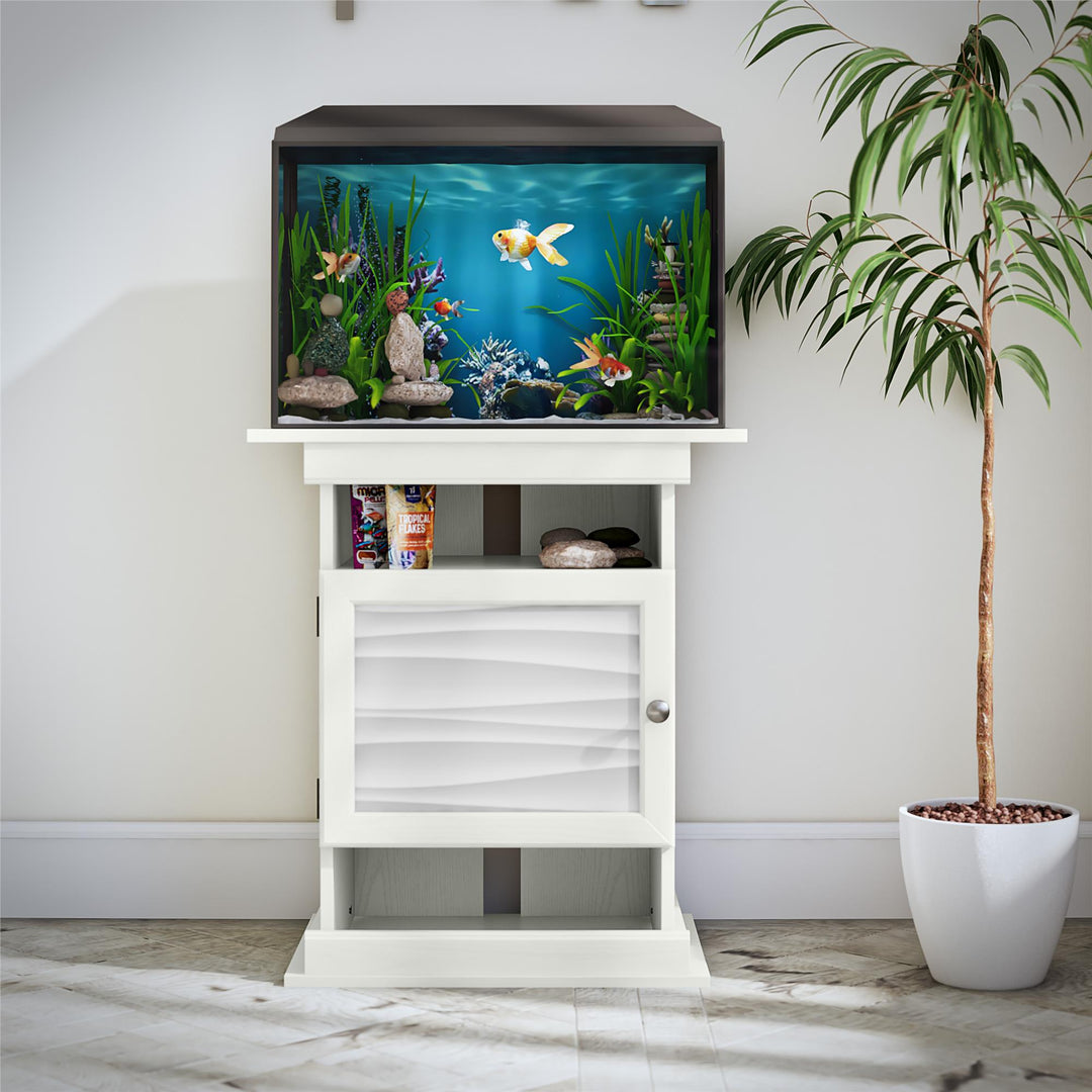 10/20 Gallon Aquarium Stand with Open and Concealed Storage - Ivory Oak Faux Wave