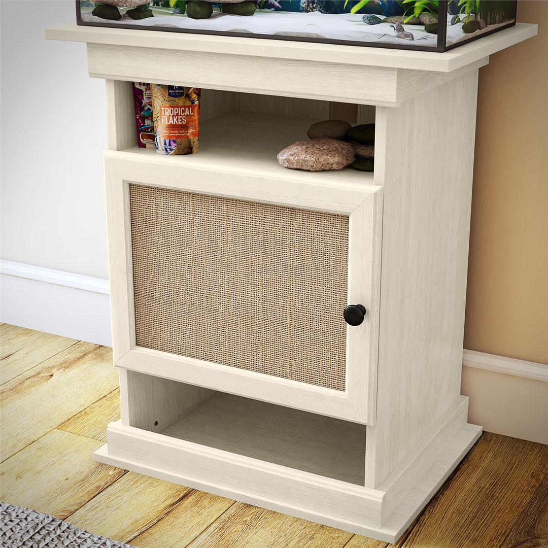 10/20 Gallon Aquarium Stand with Open and Concealed Storage - Ivory Oak Faux Rattan
