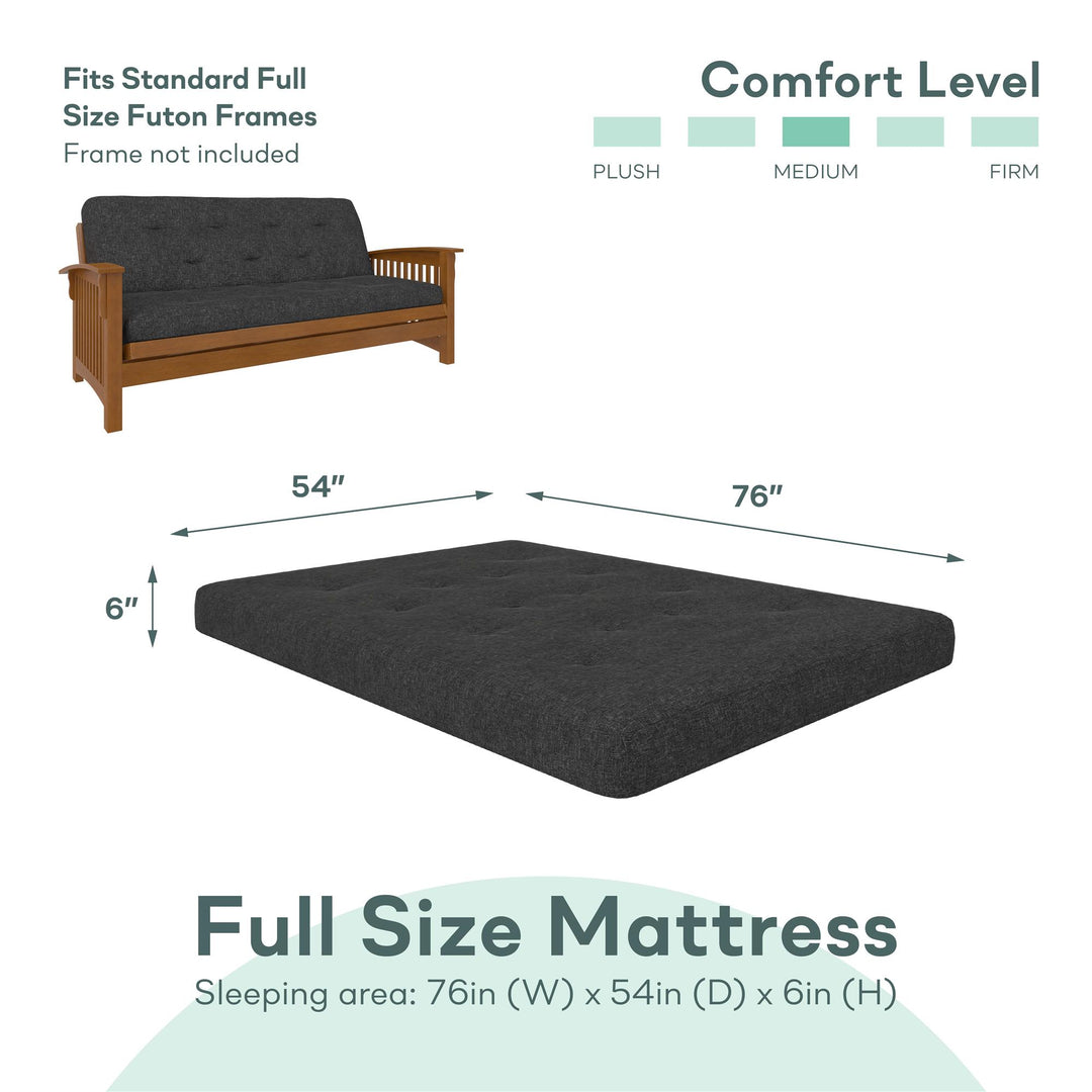 Experience better sleep on Cozey's 6-inch polyester linen futon -  Dark Gray - Full