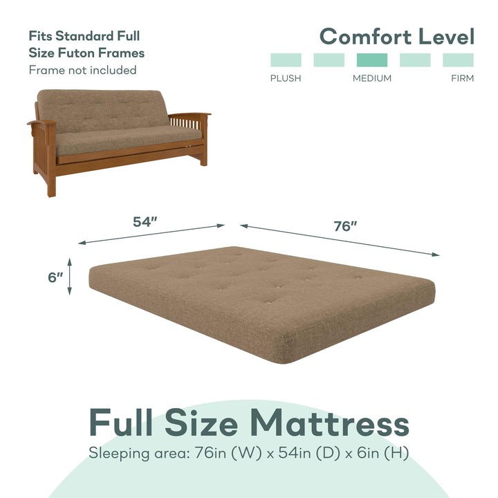 Comfort revolution: Cozey's 6-inch polyester linen futon mattress -  Tan - Full