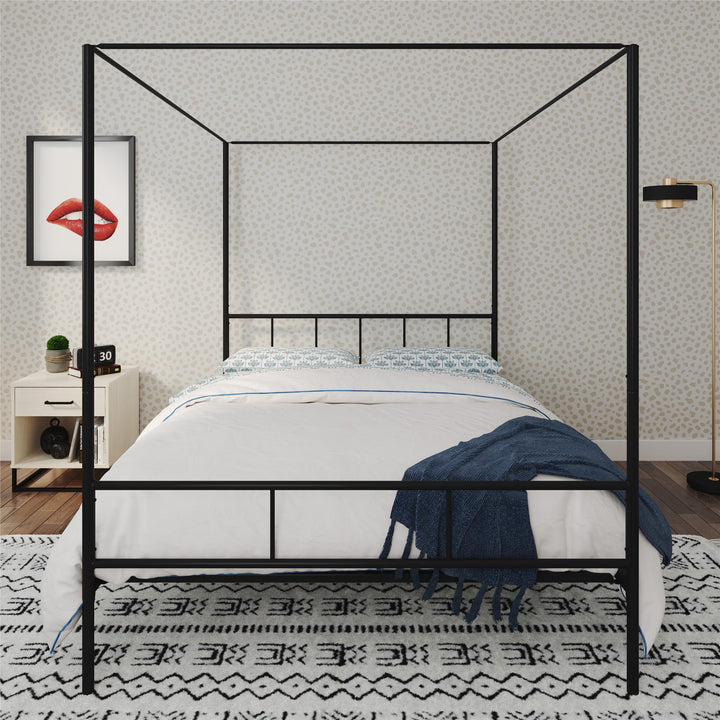 Marion Four Poster Metal Canopy Bed with Soft Clean Lines - Black - Queen