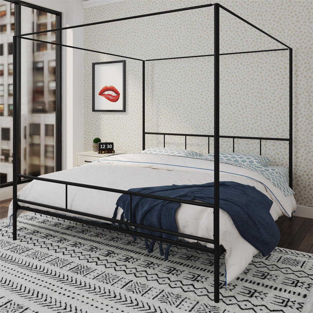 Marion Four Poster Metal Canopy Bed with Soft Clean Lines - Black - King