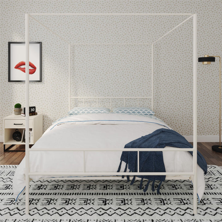 Marion Four Poster Metal Canopy Bed for Spacious Rooms -  White 