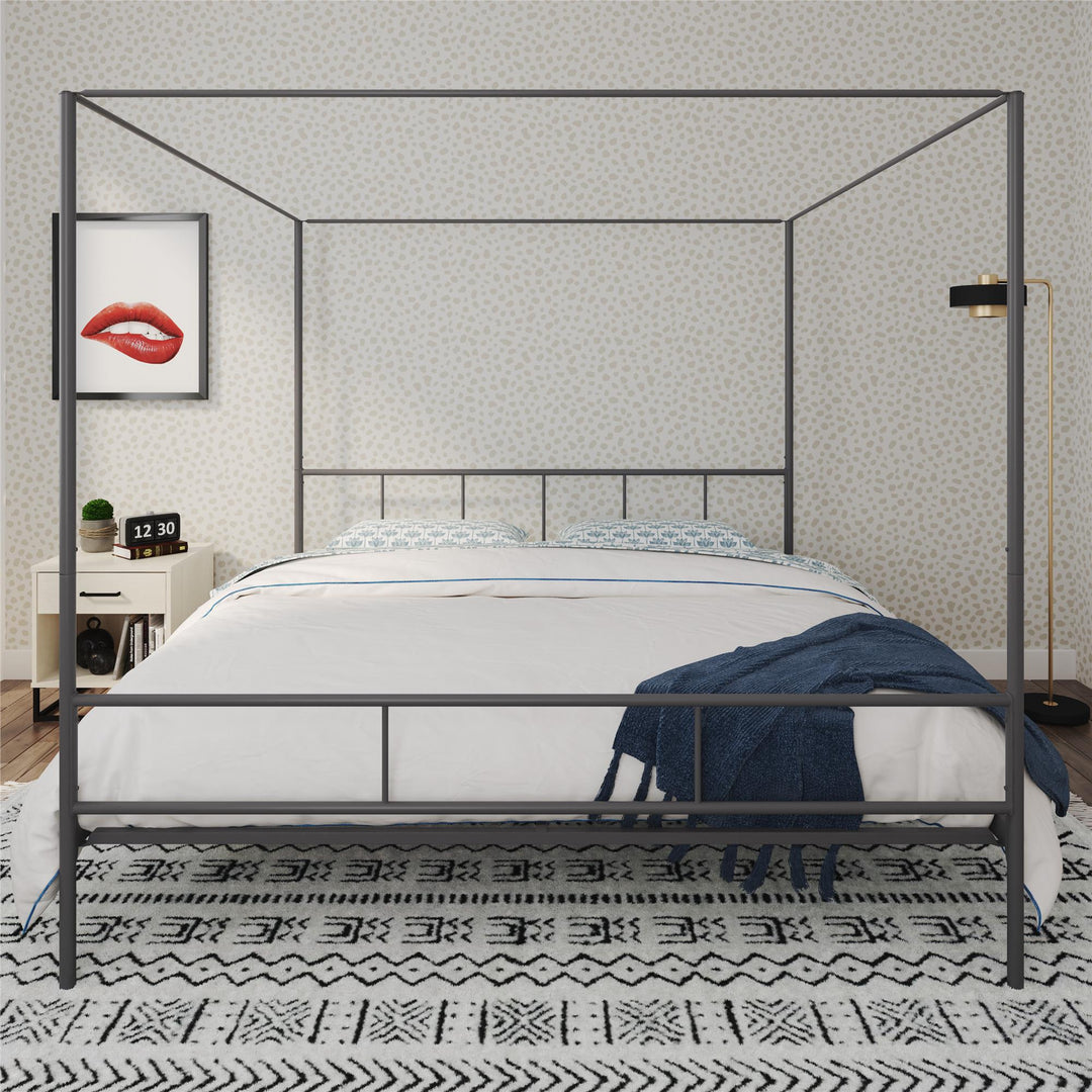 Marion Four Poster Metal Canopy Bed with Soft Clean Lines - Dark Gray - King