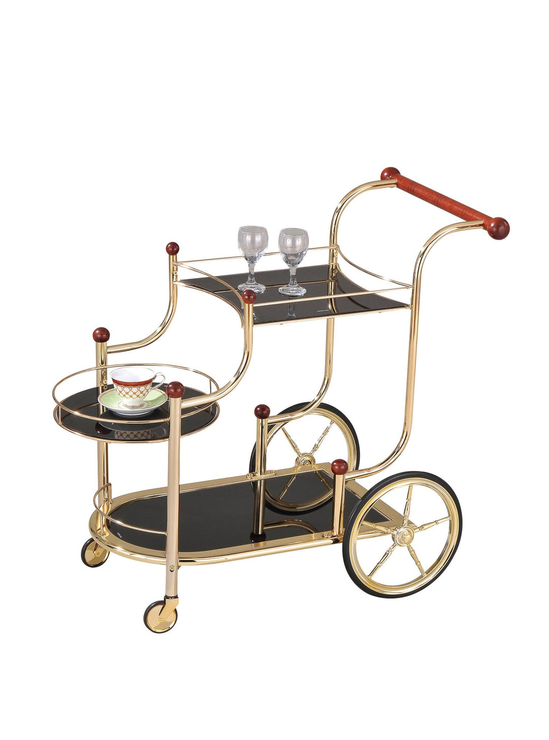 Lachlan Open Storage Serving Cart with 3 Glass Shelves - Cherry