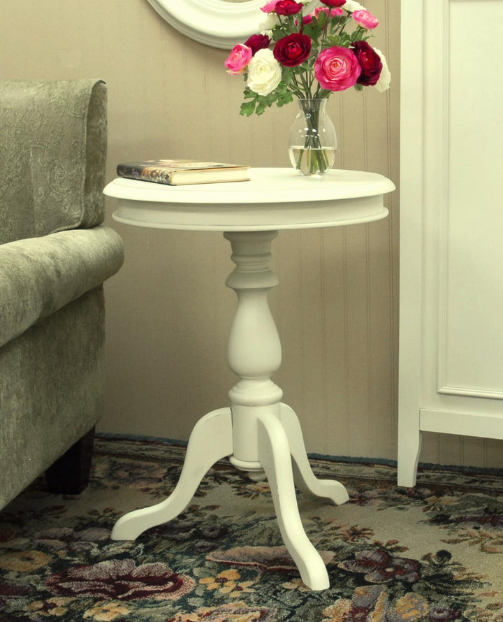 Wooden Accent Table with Pedestal Base - Antique White