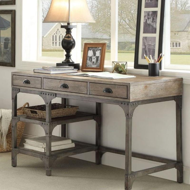 Contemporary writing desk with dual shelves -  N/A
