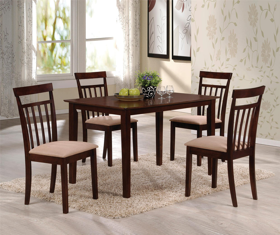 5 Piece Dining Set with 4 wooden slatted backrest Chairs and 1 Table - Espresso