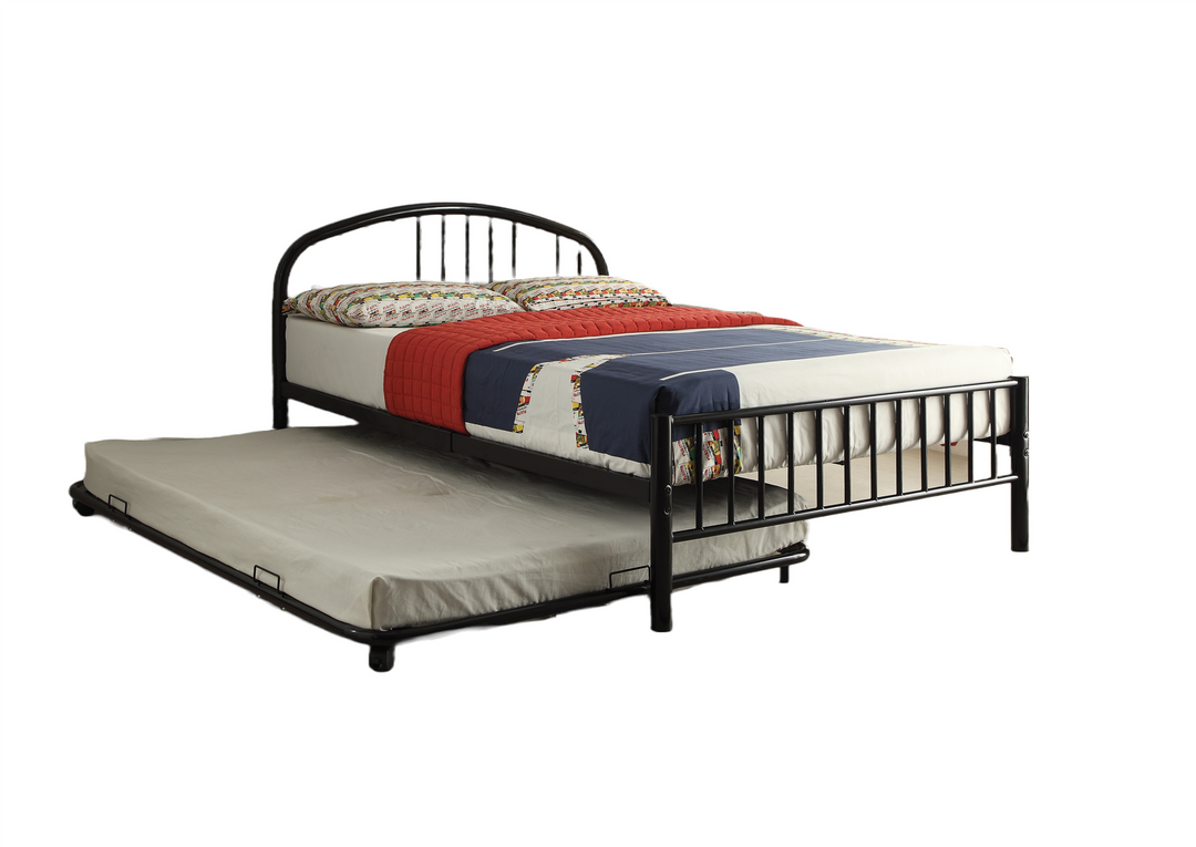Slatted Metal Bed with Open Footboard - Black - Full