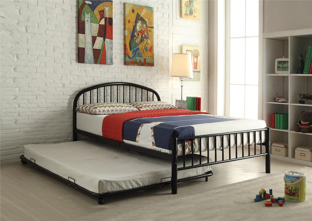 Slatted Metal Bed with Curved Headboard - Black - Full