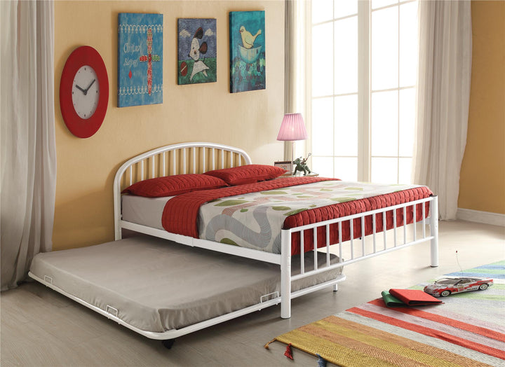 Slatted Metal Bed Frame with Headboard - White - Full