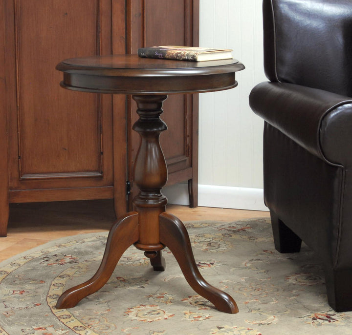 Round Traditional Wood Side Table - Chestnut